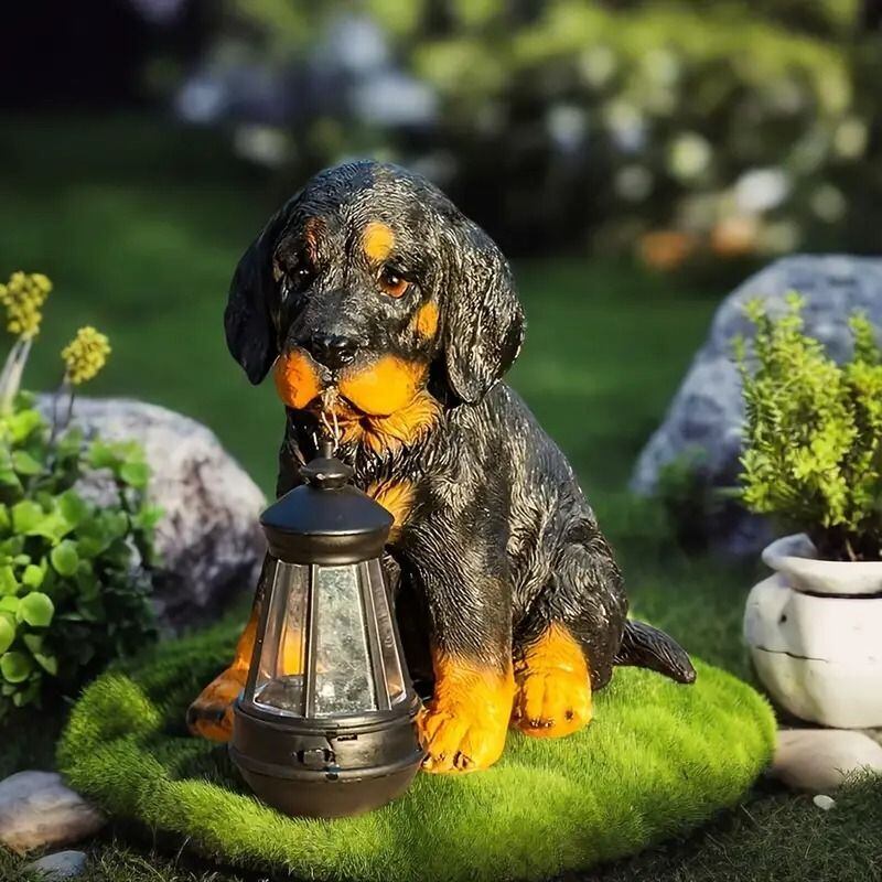 ソーラーライト付き 犬の置物 ガーデンオーナメント ガーデンオーナメント 犬 子犬 ソーラー LEDライト付き 犬の置物
