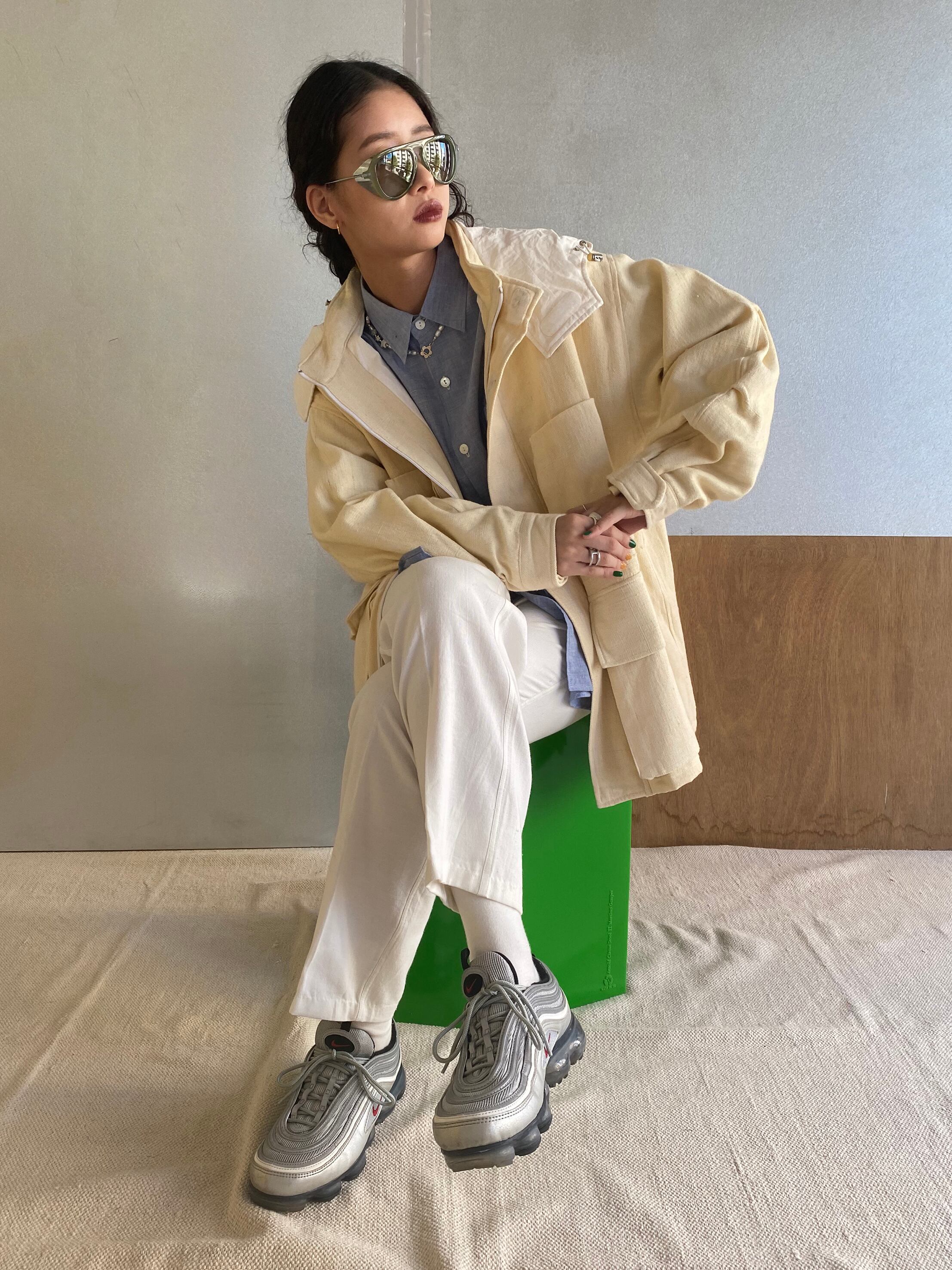 Fooded jacket "off white"khadi cotton