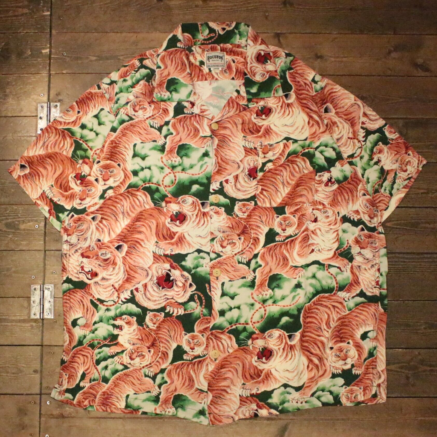 HOUSTON】41022 ALOHA SHIRT(百虎) GREEN / ヒューストン アロハシャツ 