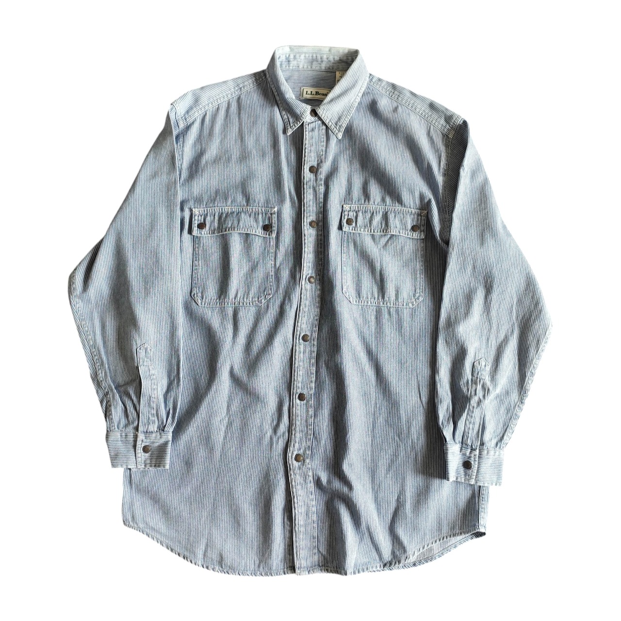 80's LLBean エルエルビーン ストライプシャツ スナップボタン シャツジャケット M メンズ ワーク ハンティング デニム