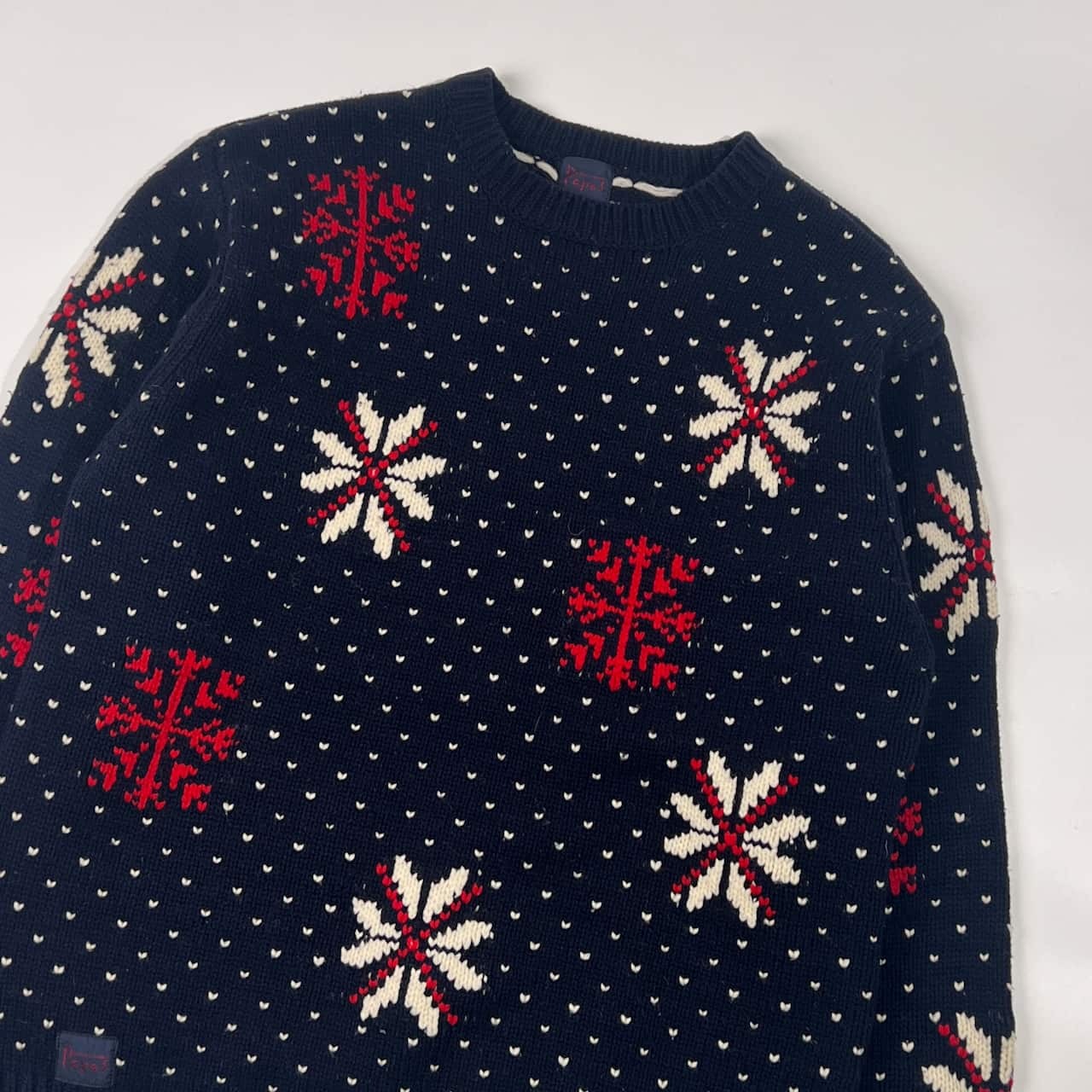 Papas パパス ノルディック柄 ウール ニット セーター/ネイビー メンズ