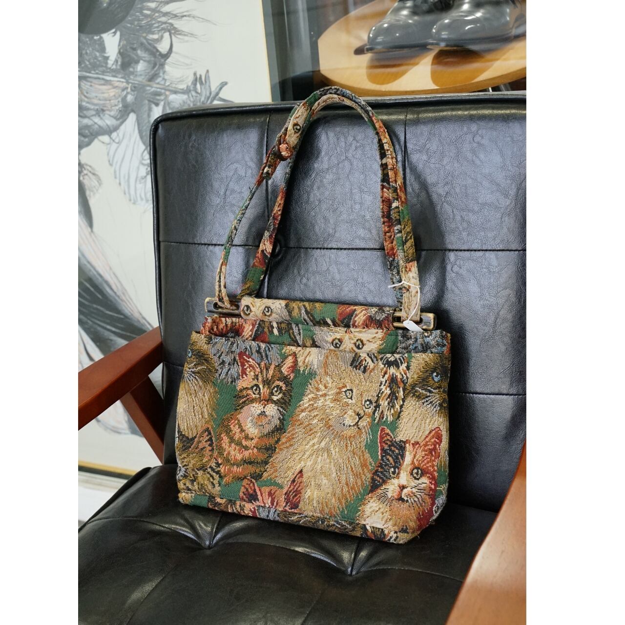 ゴブラン織り キャット柄 ハンドバッグ|NA438