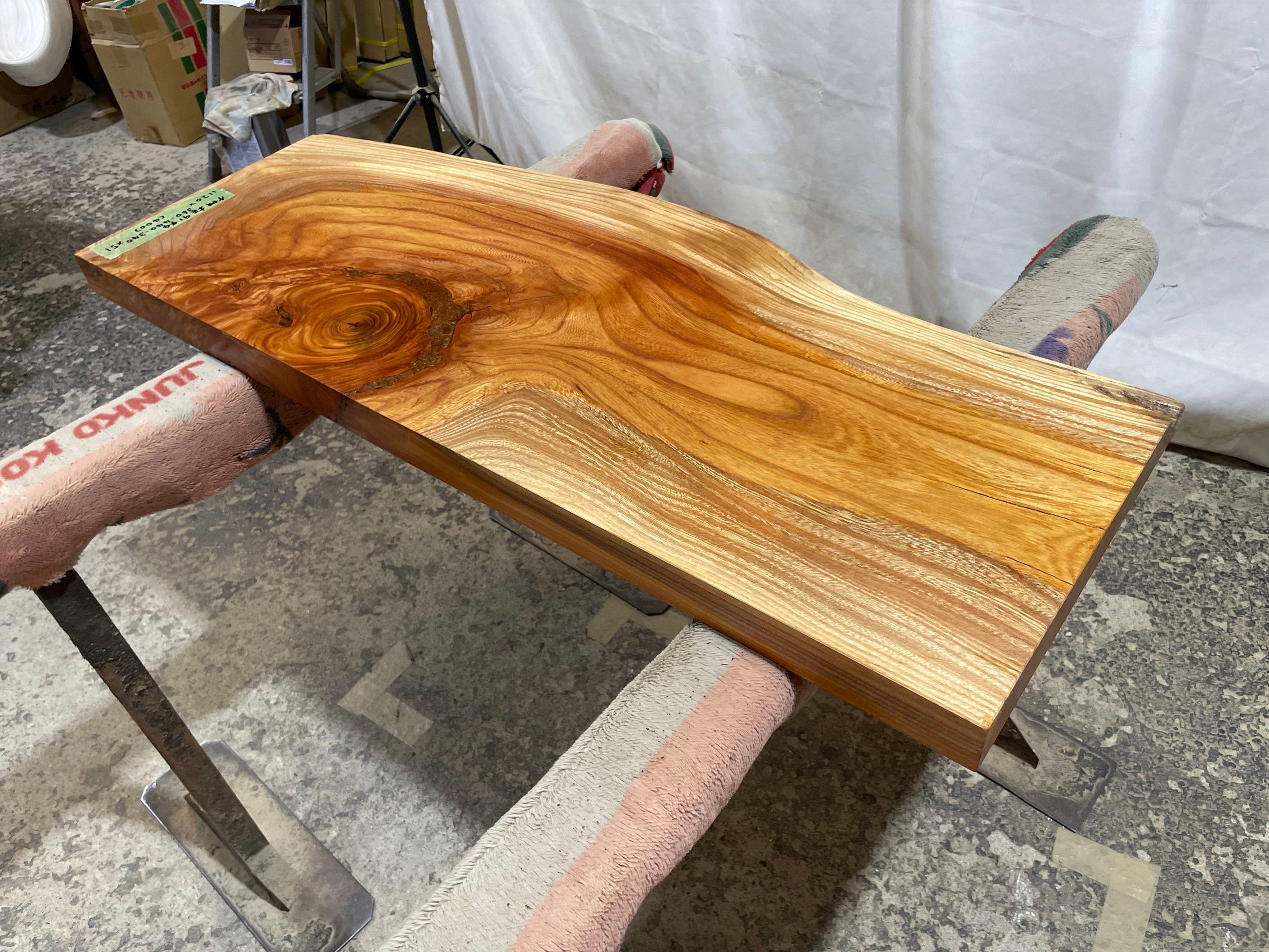 ケヤキ9144 欅 一枚板無垢 乾燥材 1120x360-440-340x51mm カウンター