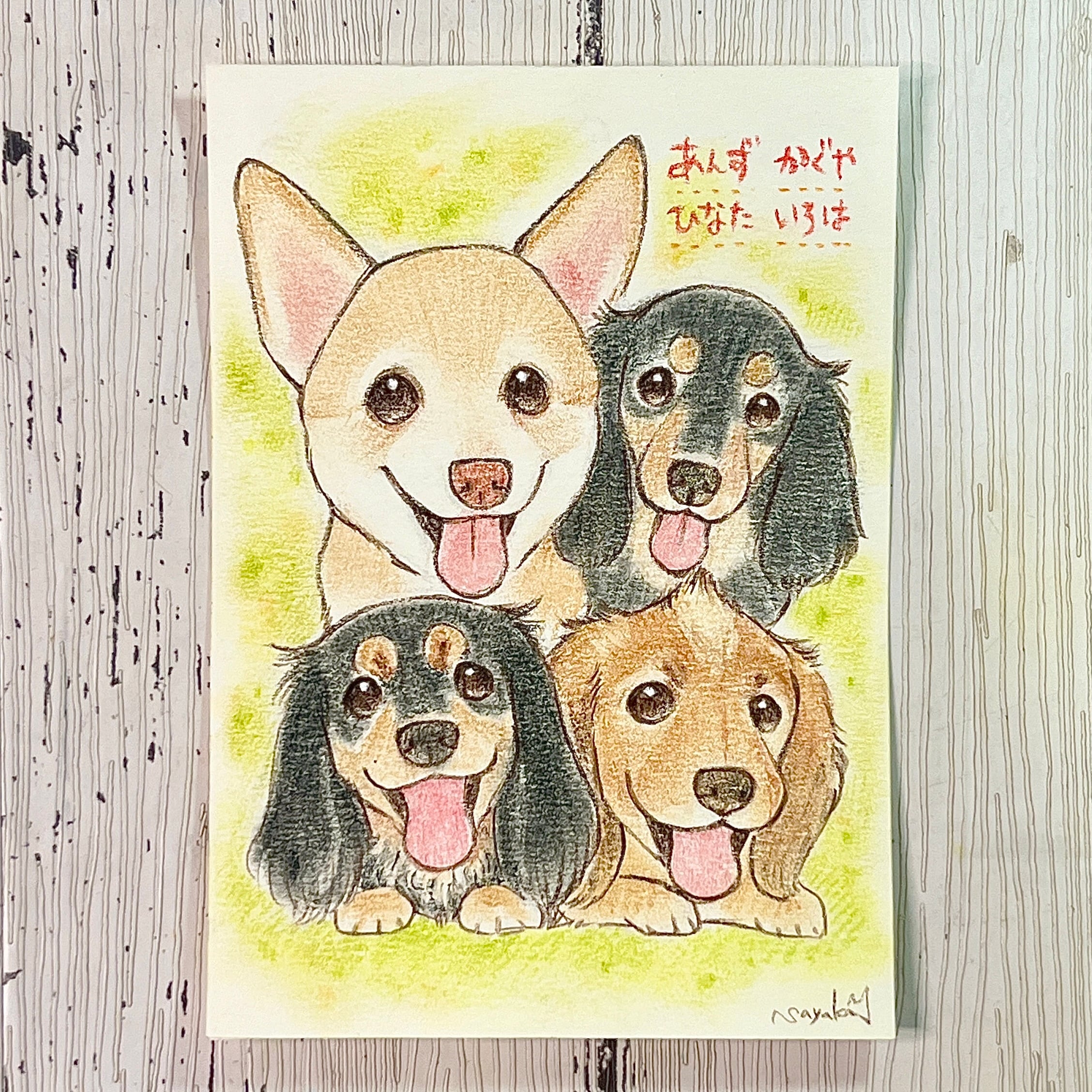 ポストカード似顔絵四頭分 | ペットイラストはぐもふ