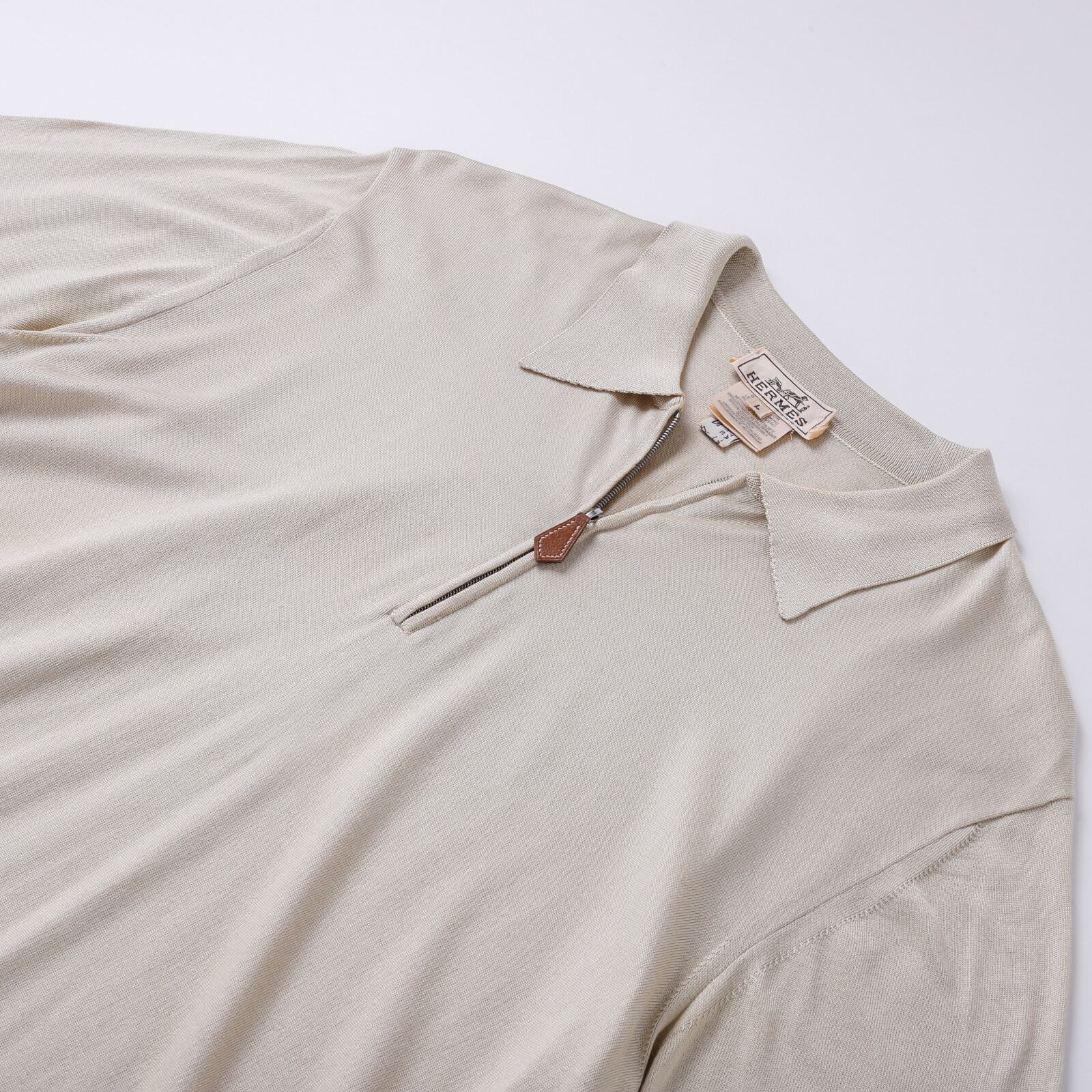 極美品】Hermes silk Knit polo half zip made in Italy size L beige