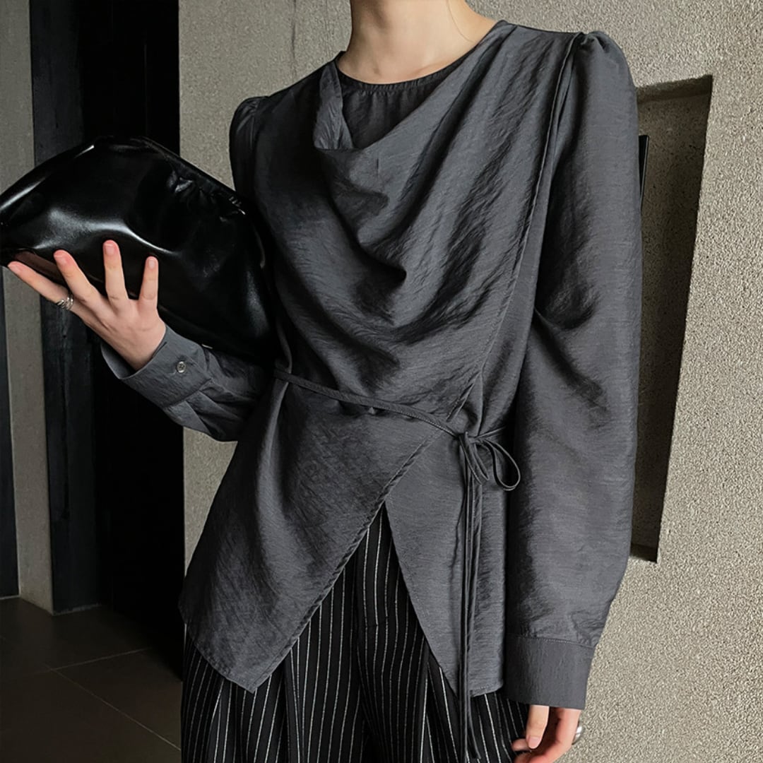 Back button cross hem shirt G980