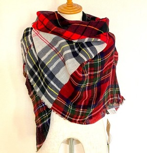 Glen Prince Check Switch Stole 　Red Mix