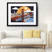 San Francisco｜都市風景を描くコンテンポラリーアートポスター｜西海岸の雰囲気を纏うスタイリッシュな額縁付きインテリアA2ポスター