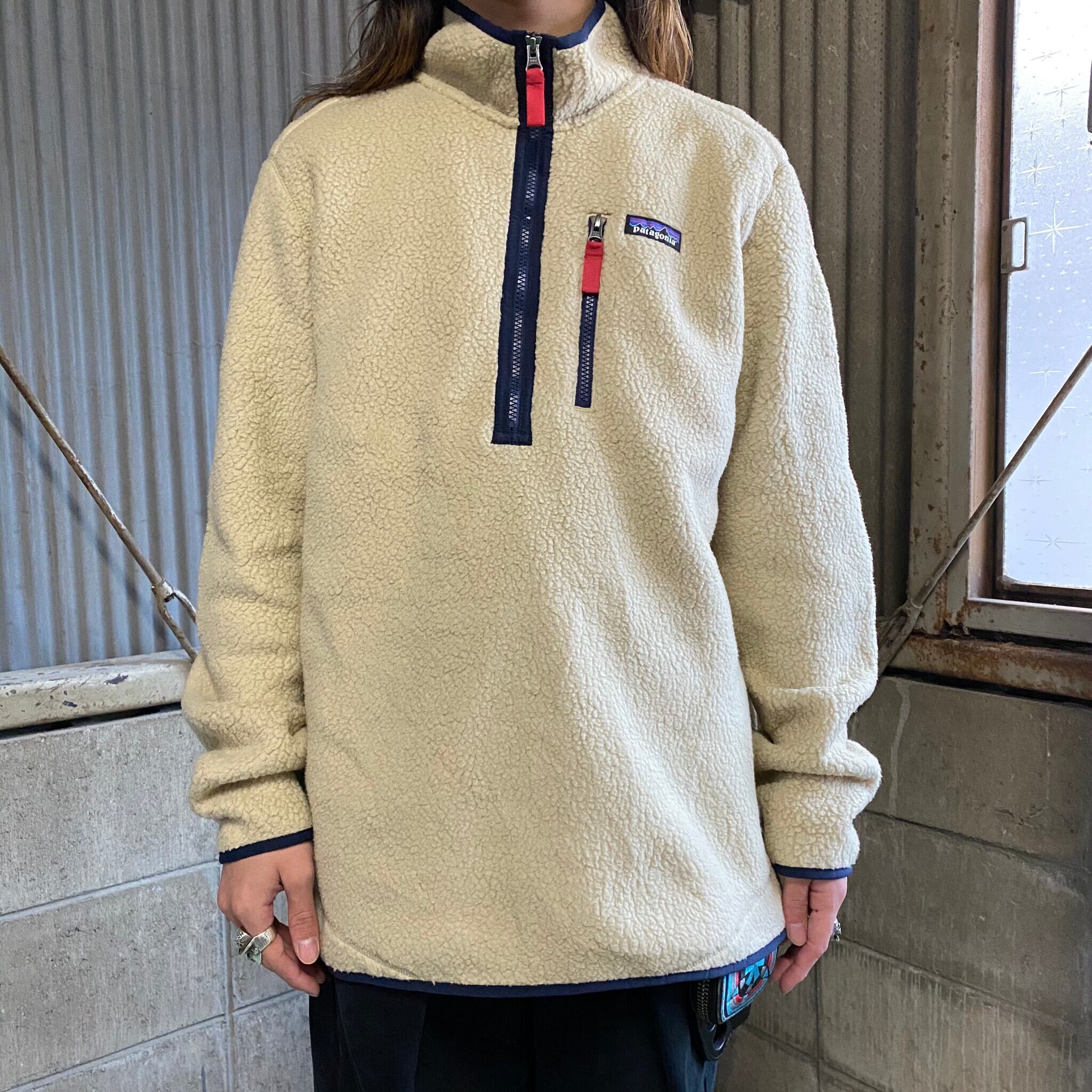 18年製 patagonia パタゴニア レトロパイル ハーフジップ フリースプルオーバー メンズL 古着 ナチュラルカラー 生成り ホワイト 白  【アウトドアジャケット】【VTG】 | cave 古着屋【公式】古着通販サイト