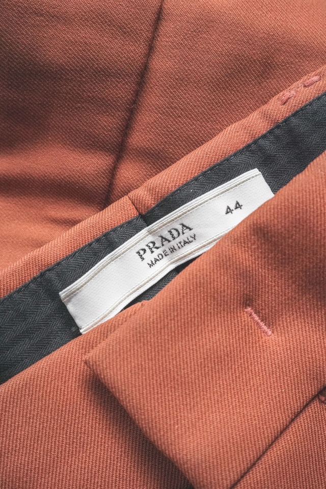 18SS "PRADA" Terracotta Color Wool Gabardine 1-Tuck Slacks Made in ITALY