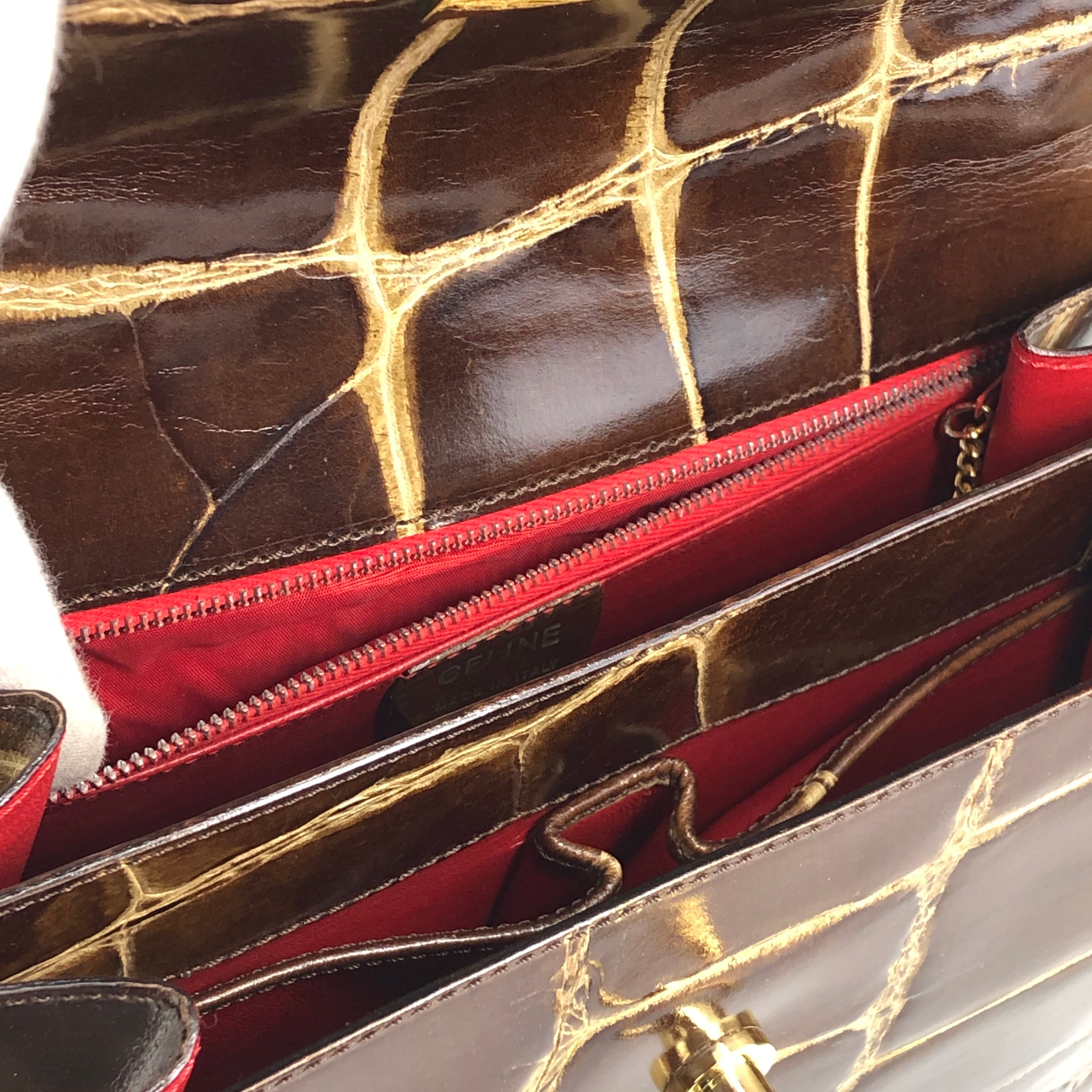 【ヴィンテージ】◇ セリーヌ ◇ 真っ赤 / リザード型押し レザー / 上品 CELINE - 【ヴィンテージ】◇ セリーヌ ◇ 真っ赤 / リザード型押し
