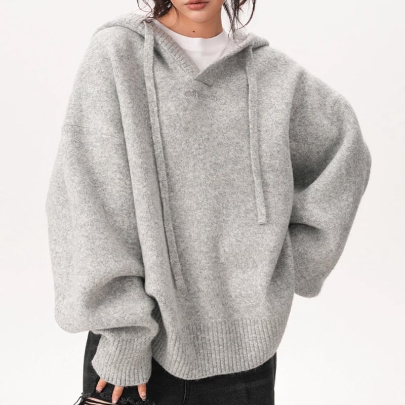 Oversized knit hoodie pullover 2 colors V2653