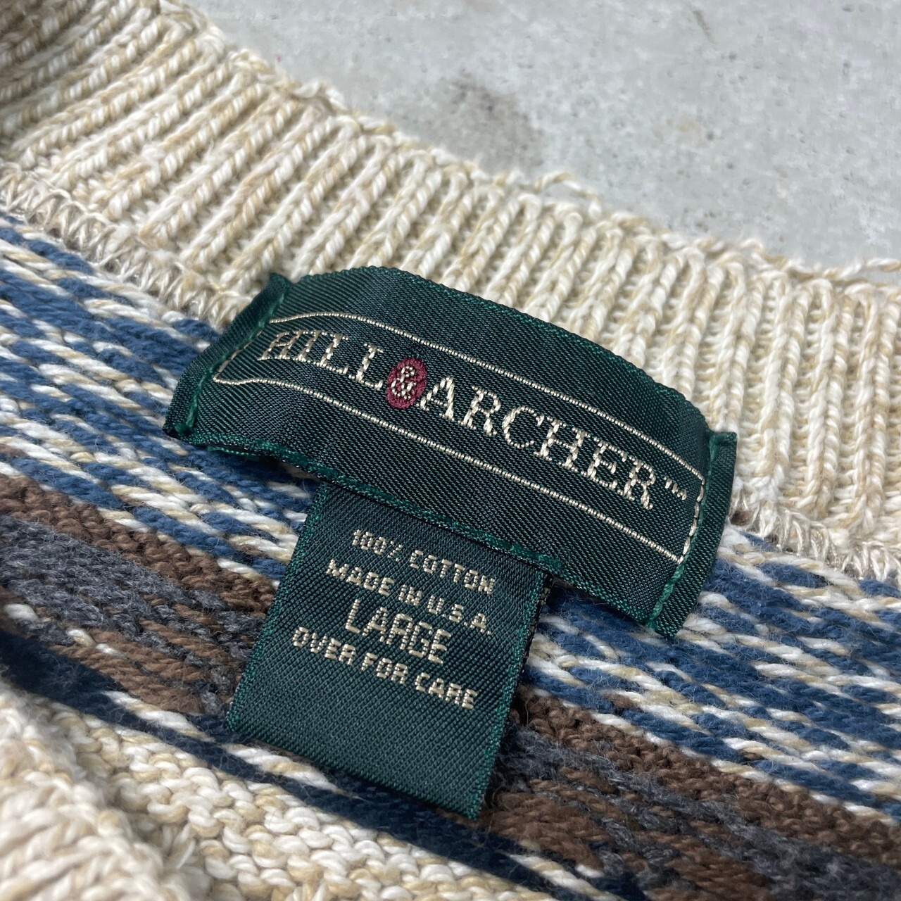 90年代 USA製 HILL&ARCHER コットンニットセーター ヘンリーネック 