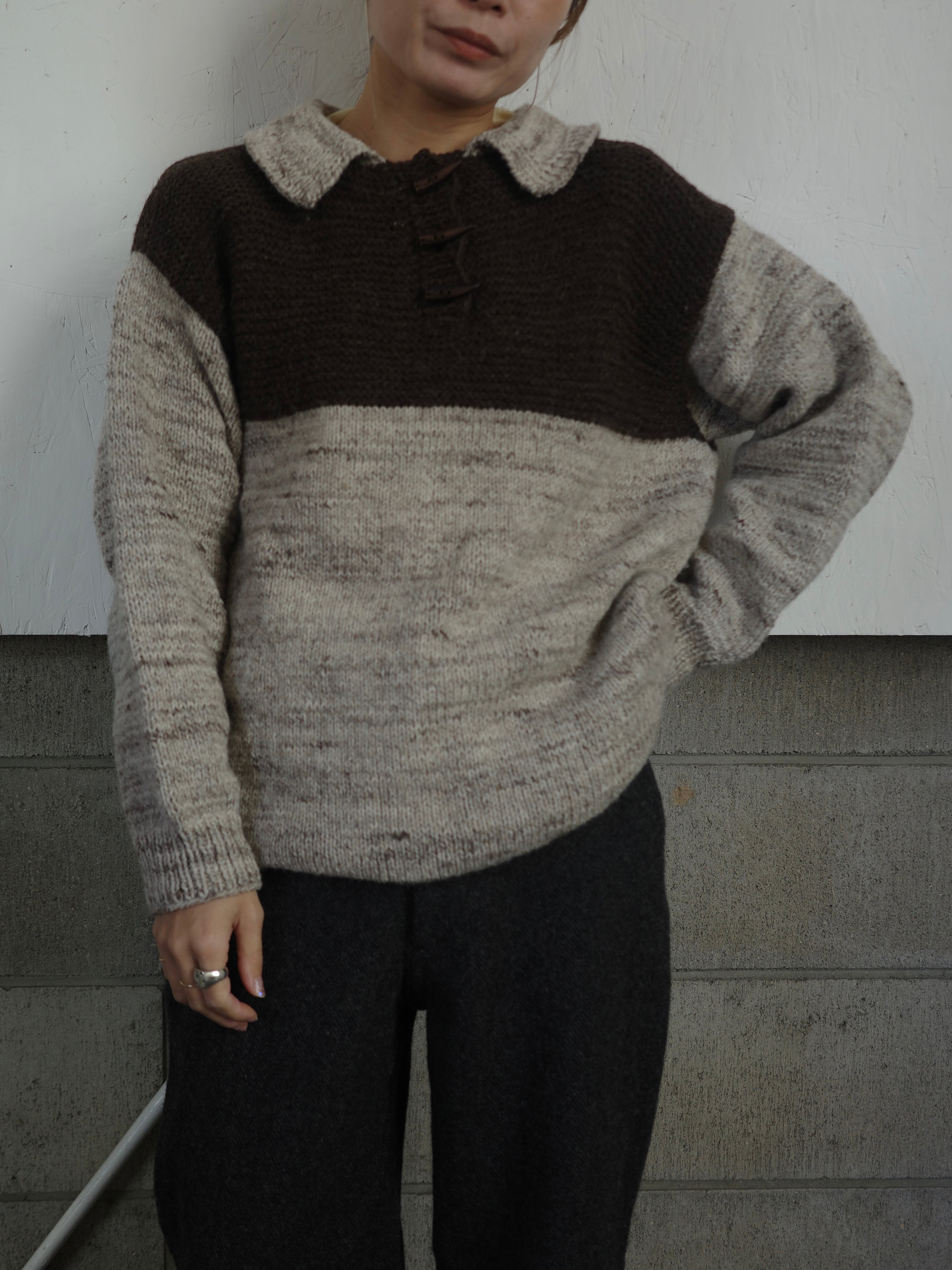 <vintage>twotone coller knit