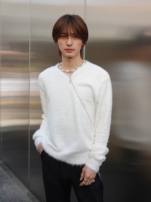 【ALUDE SELECT】diagonal zip mohair knit（2color）