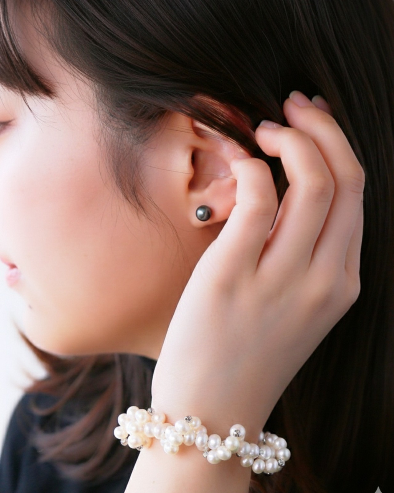 [SAMURAI SELECTIONS] あこや本真珠ピアス（ブルーグレー（染め））