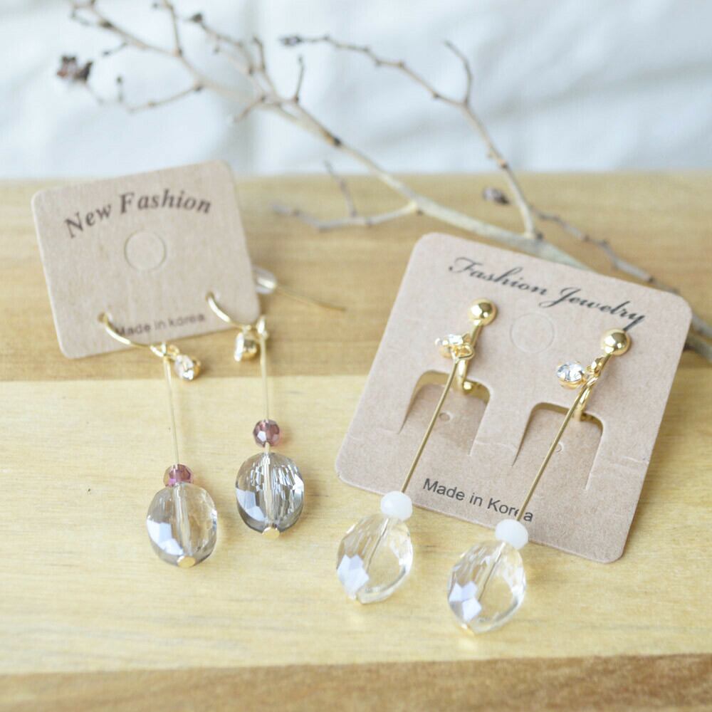 クリアオーバルビーズ&ライン ピアス シンプル&フェミニン