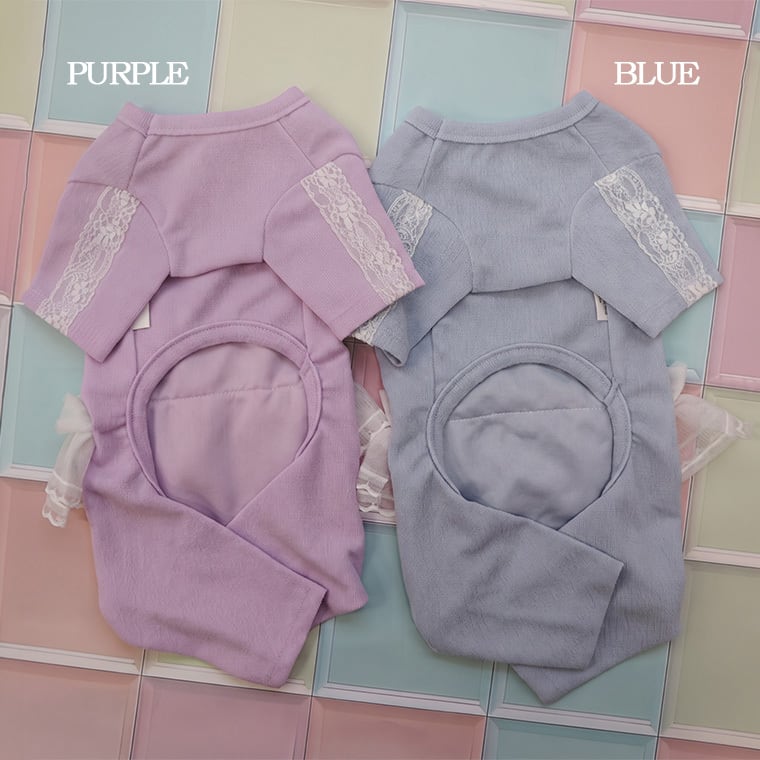 lurabo all in one S ~ XL 2color  /  犬服 オールインワン 秋 冬 春 ドッグウェア レース 重ね着 長袖 無地 シンプル 小型犬 中型犬 犬 服 ペット洋服 韓国犬服 ストレッチ素材