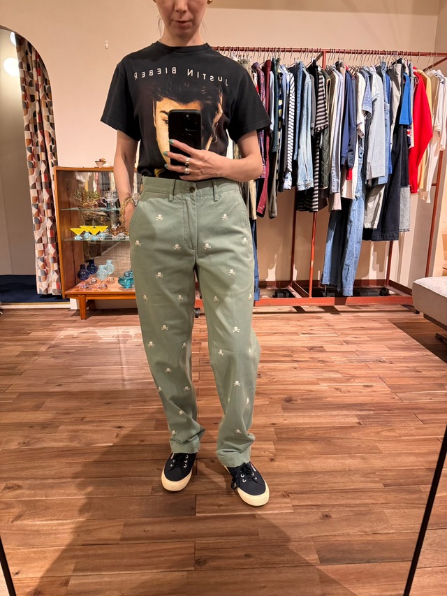 RALPH LAUREN RUGBY スカル刺繍グリーンチノパンツ