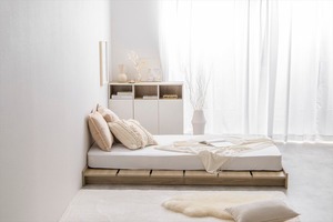 【シングル】Yuseong 幅120cm幅広すのこローベッド(ボンネルマットレス付き)