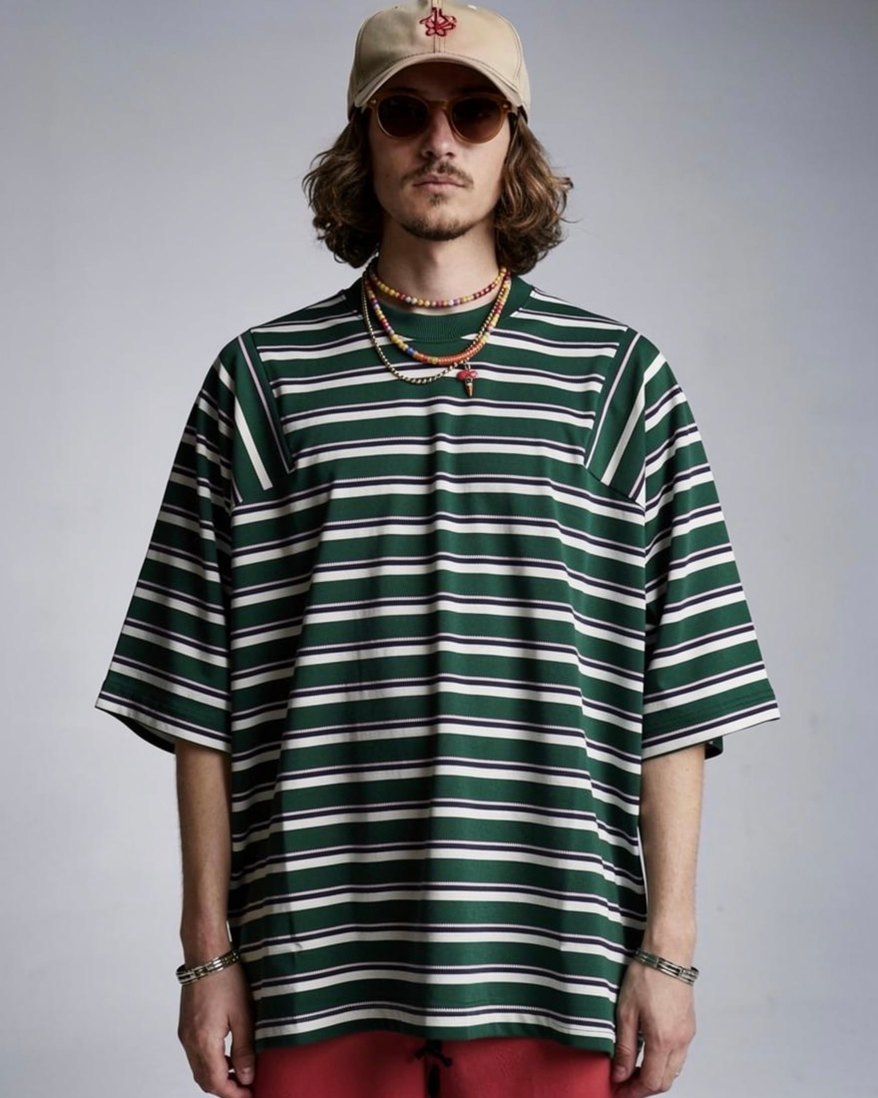 【4月末~5月上旬】マルチボーダーパネルデイリーTシャツ|グリーン