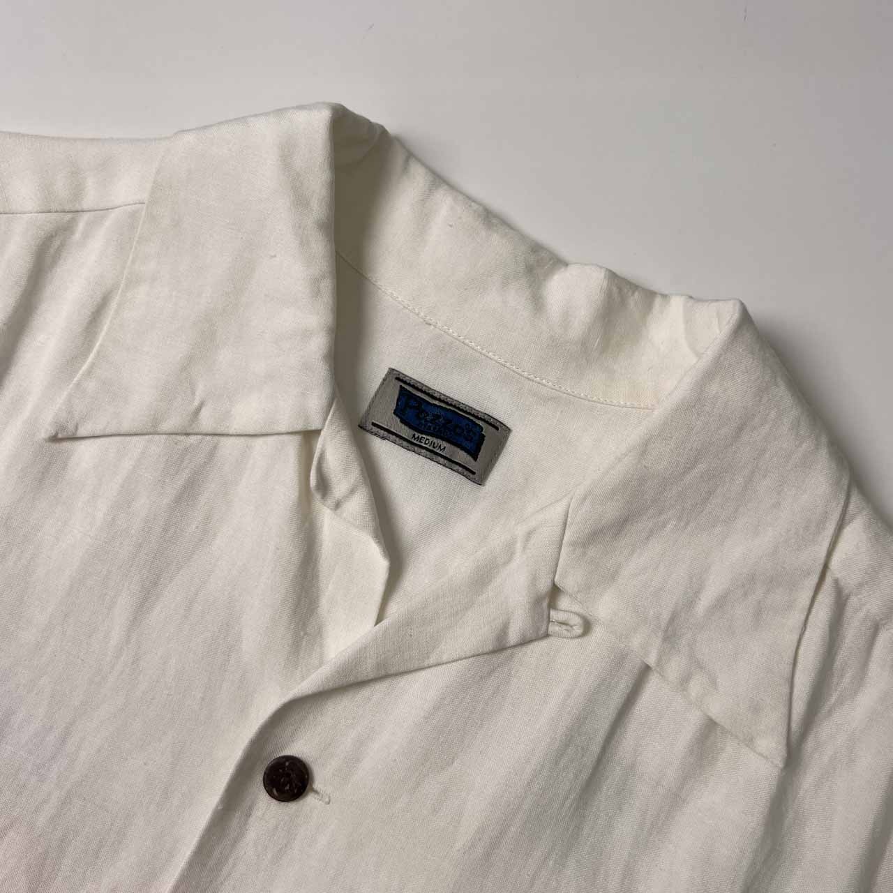 リネン混 Pazzo'S clothes パッゾ フラダンサー デザイン 半袖 アロハシャツ ハワイアンシャツ M/ホワイト メンズ