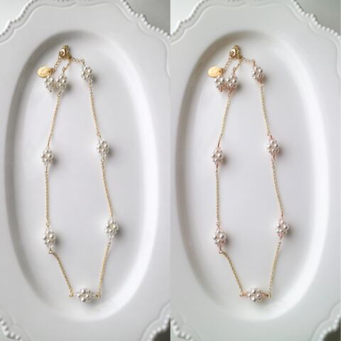 Fleur de Perle Collection ～真珠の花～｜スワロフスキーパール ネックレス（ホワイト/ピーチ）