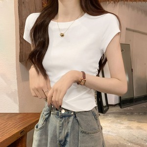 半袖 Tシャツ サイドギャザー レディース 春夏 トップス 韓国 きれいめ シンプル 大人 カジュアル 無地 タイト ちびT スリム ショート丈 おしゃれ 大人可愛い 大人女子