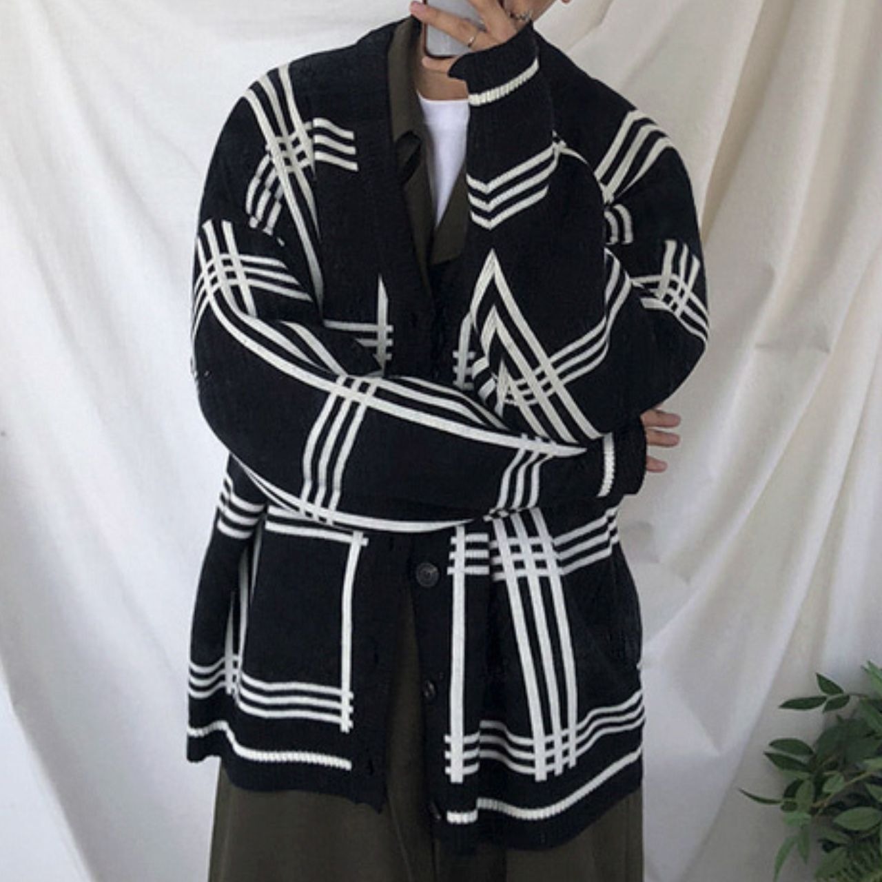 格子柄ニットカーディガン　MT0080370