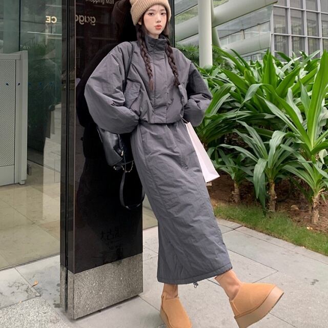 予約販売】セットアップ レディース スカート ロング丈 長袖 ダウン