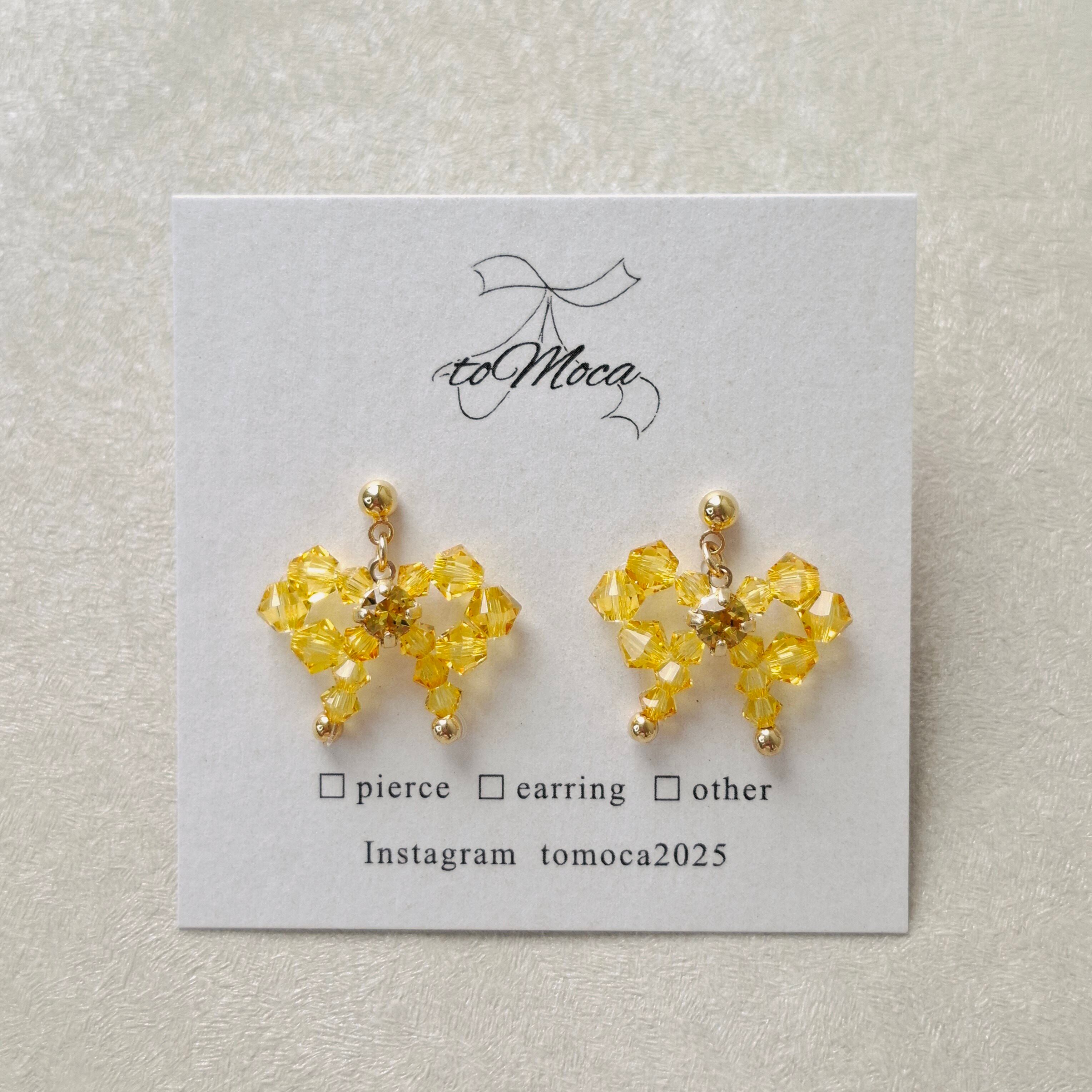 Petit Beads Ribbon】 ビーズの揺れるリボンピアスorイヤリング