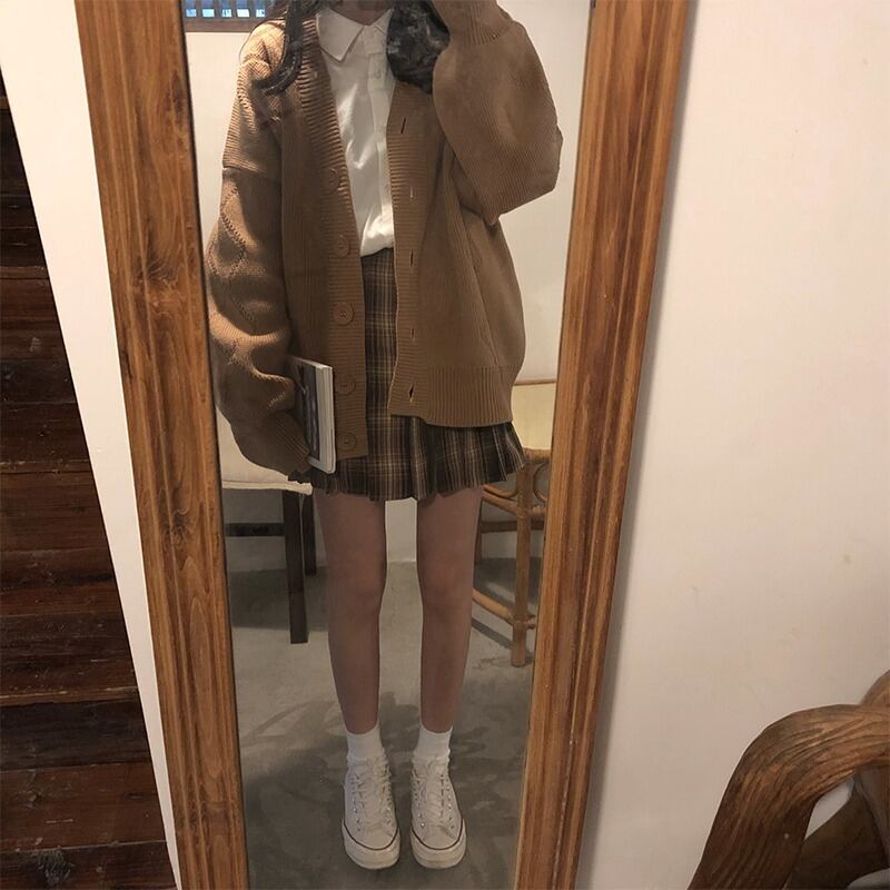 オータムルーズ長袖スリーブニットトップス Vネックカーディガンセーター ジャケット ロング 秋物 萌量不足5883852666