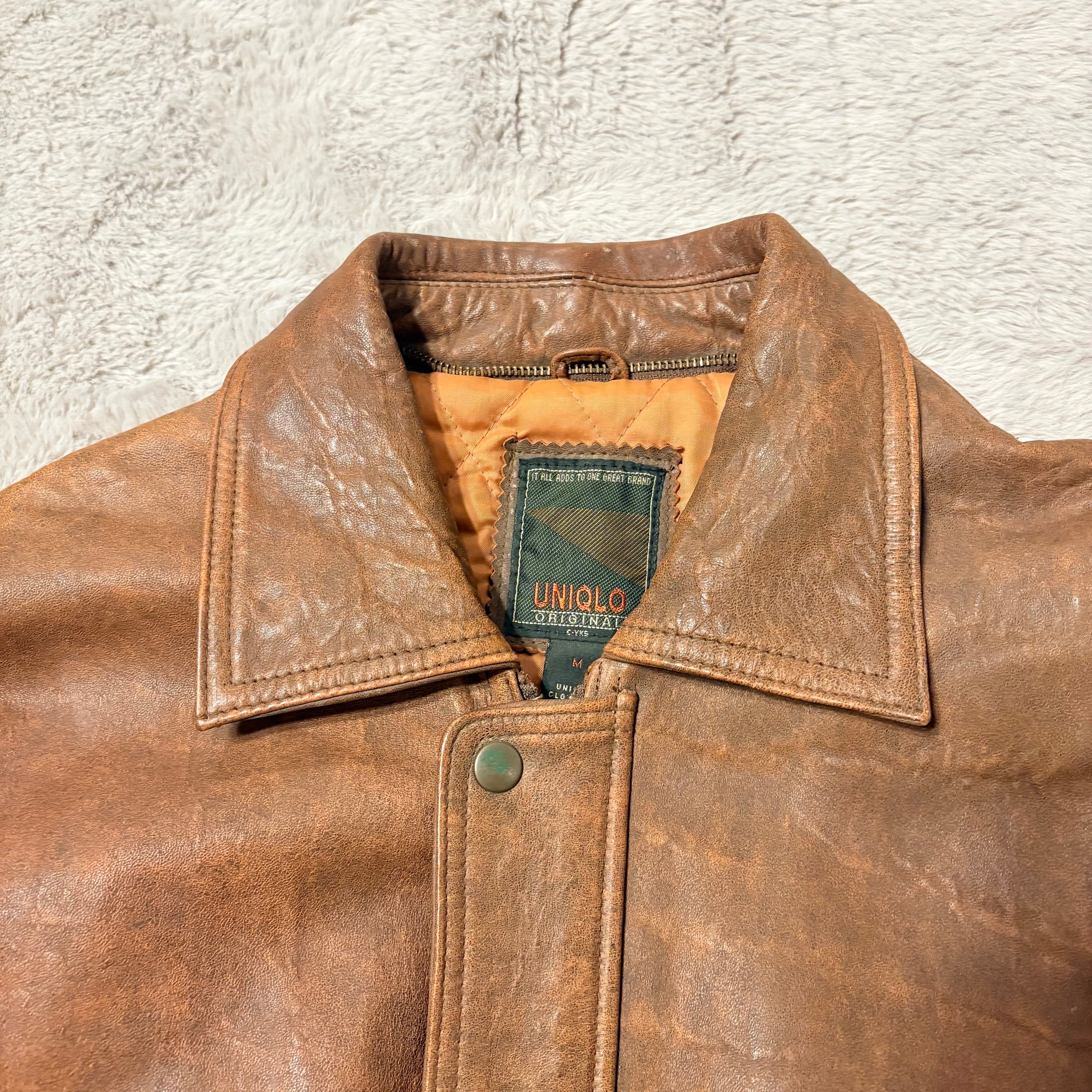 00s OLD UNIQLO レザージャケット 初期 ラム ブラック Mサイズ | 古着