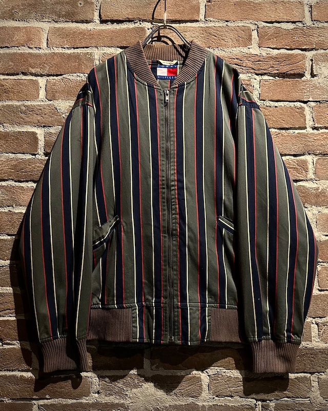 【Caka act3】80's “TOMMY HILFIGER” Stripe Pattern Loose Blouson Jacket