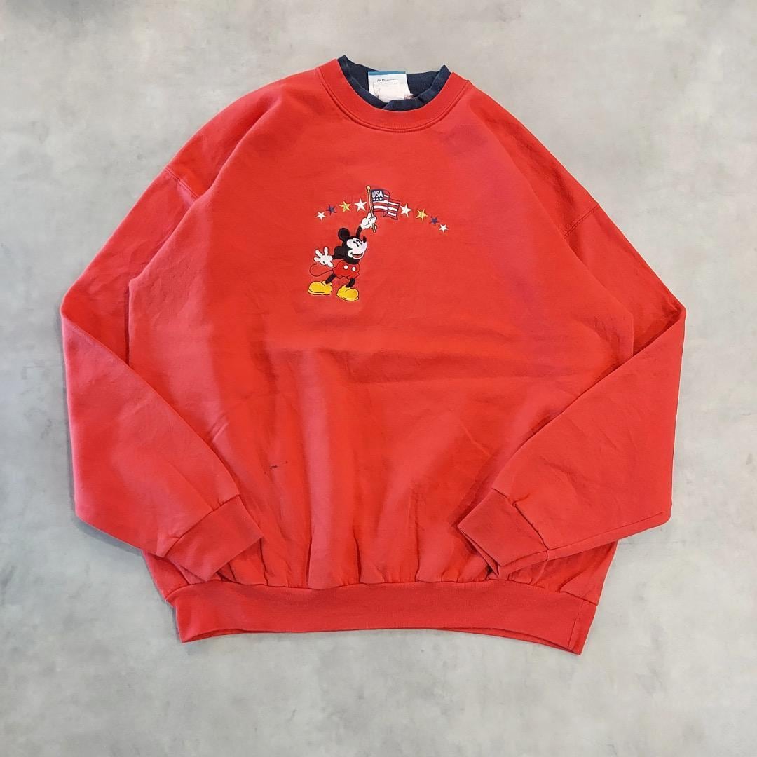 キス ディズニー コラボ ミッキーマウス 刺繍 スウェット トレーナー 古着 M DISNEY ディズニー ミッキーマウス キャラクター刺繍 スウェット