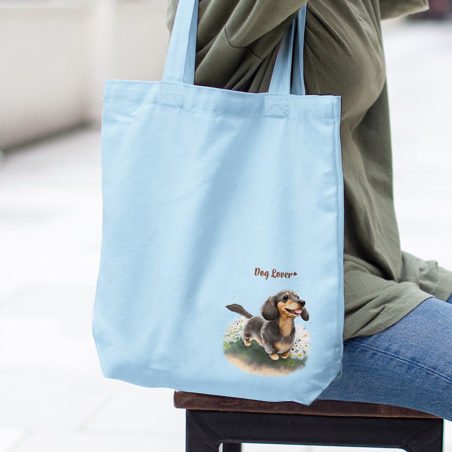 自然に囲まれた ダックスフンド 】 キャンバス トートバッグ 犬 ペット