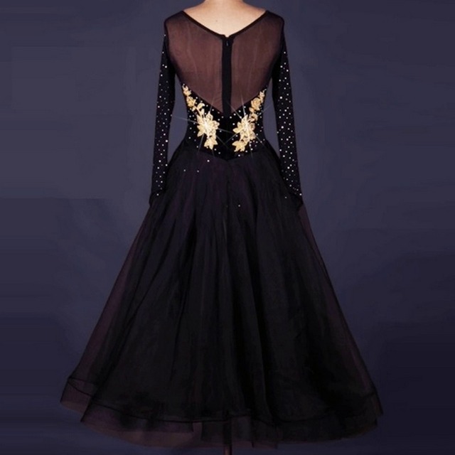 ロングスリーブ ゴールドフラワーデザイン ドレス ds0988