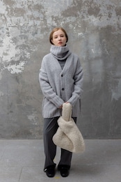 Over Sized Fluffy Off Collar Cardigan Knit