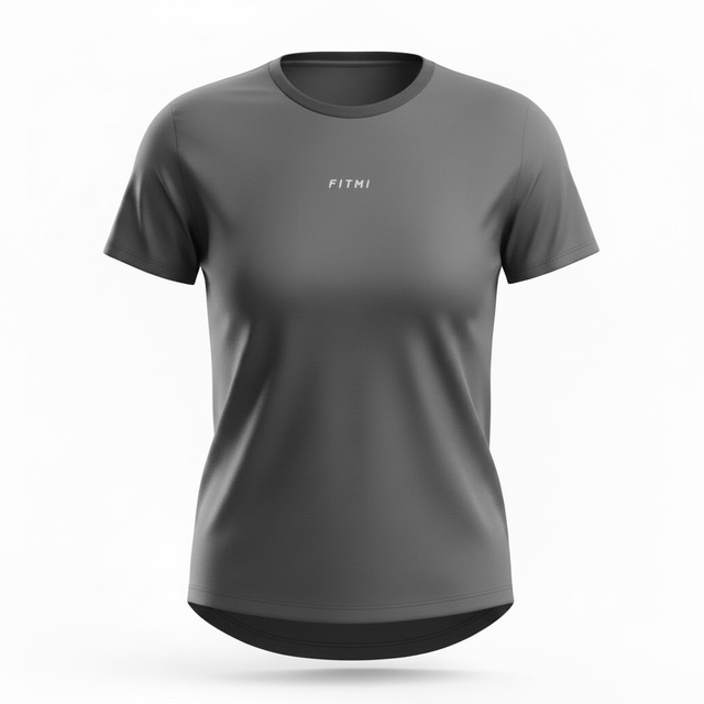 FITMI Relaxed FIT ステッチロゴクルーネックTシャツ 【グレー・レディース】
