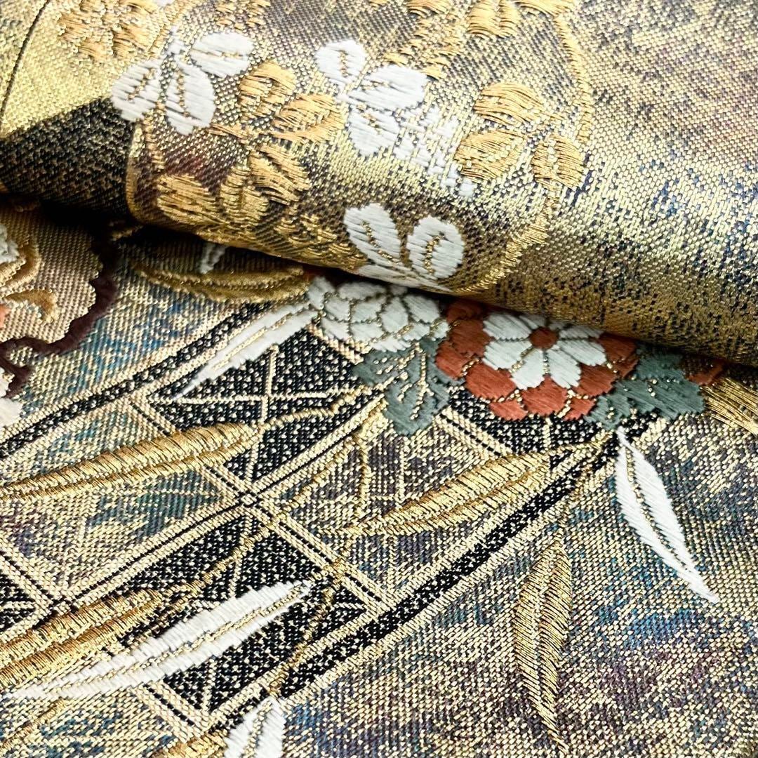 袋帯 雪輪に蝶々花模様 引き箔 金糸 O-3865 | リユース着物わびさび 