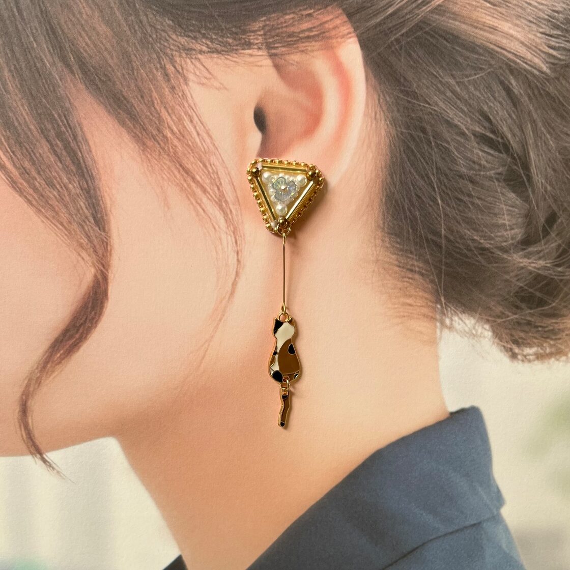 相方 片耳ピアスのねこ ゆらゆら マスクチャーム ビーズ ハンドメイド  