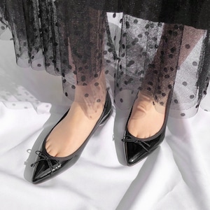 【OT3742】ポインテッドトゥ フラット バレエシューズ：ブラックE 23.5cm【一部難あり】