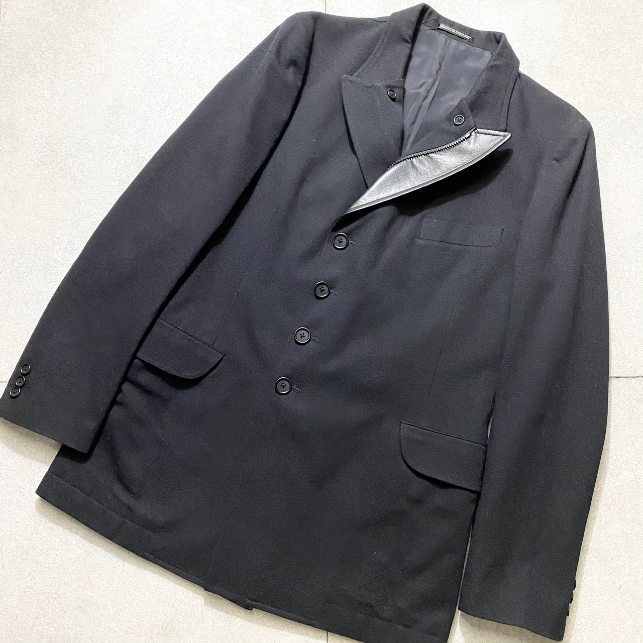 2013AW YOHJI YAMAMOTO POUR HOMME leather switching offset jacket 