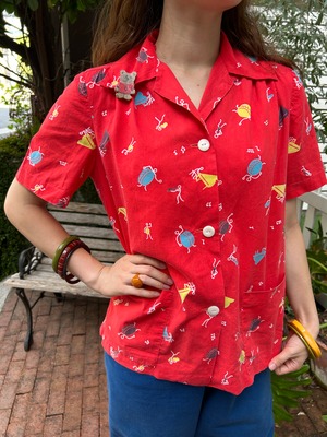 50's musical instrument print shirt