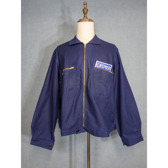 【1960s】"CREPIER" French Blue Cotton Twill Mechanic(Cyclist) Jacket, Deadstock!!