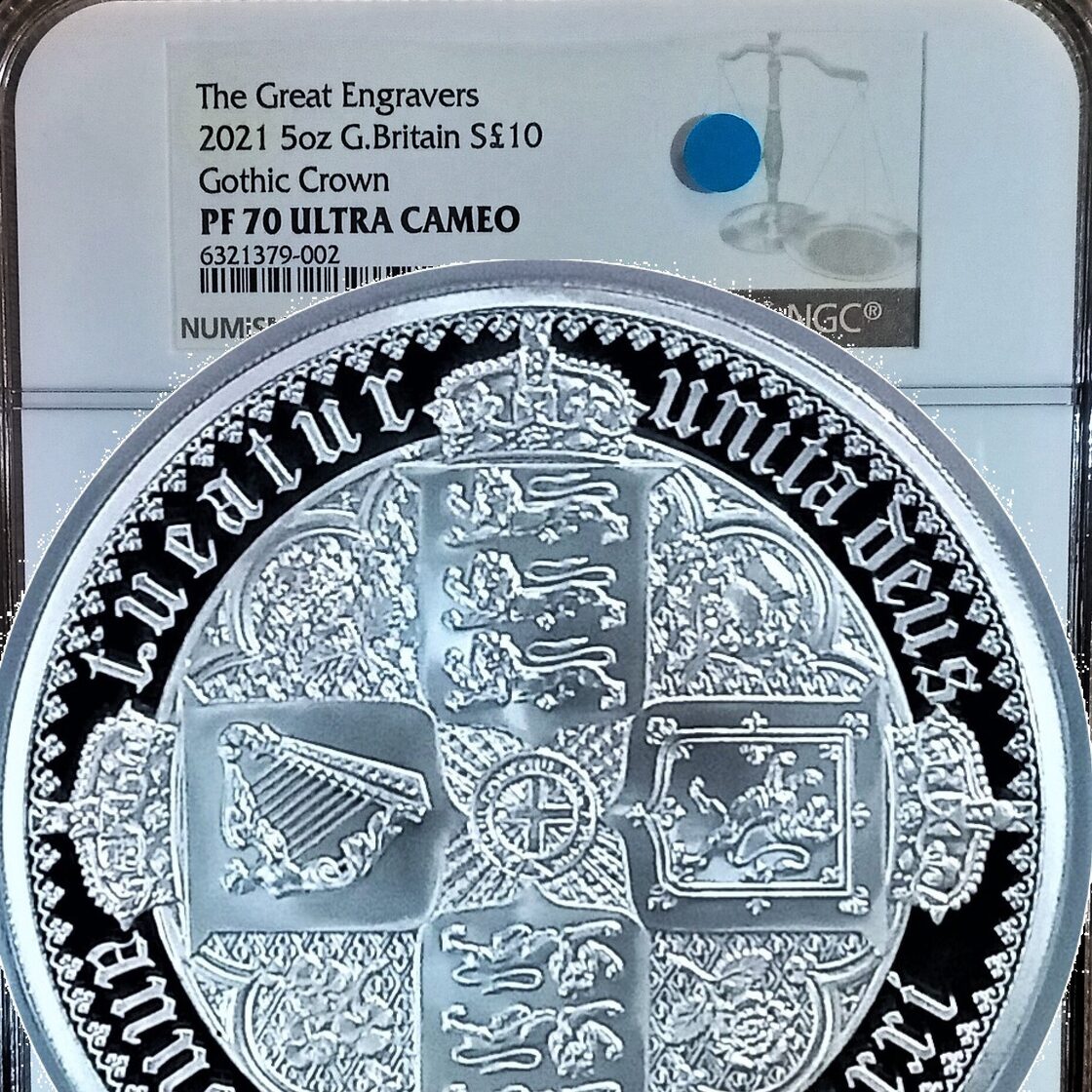 ☆最高鑑定 10ポンド☆2021年/イギリス/PF70/ゴシッククラウン/銀貨/5 