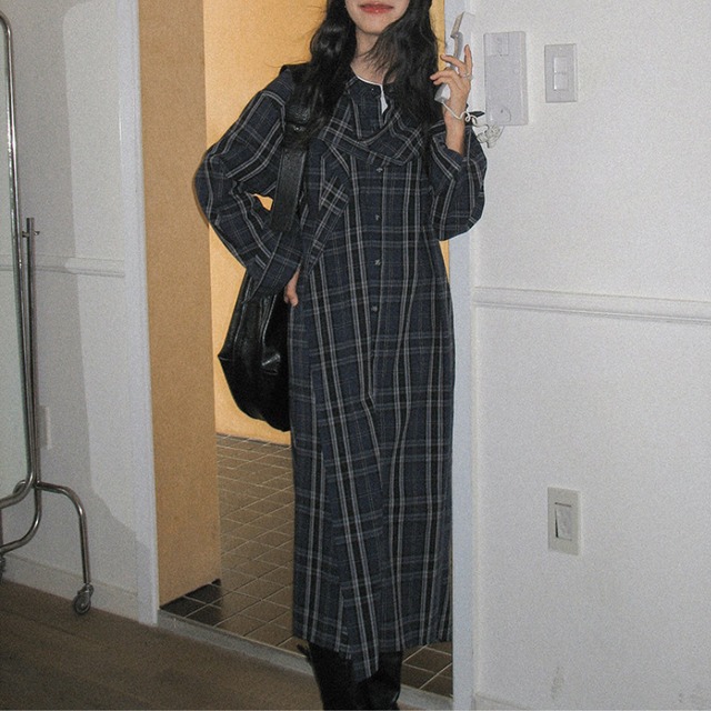 frill check shirt one-piece　J00459