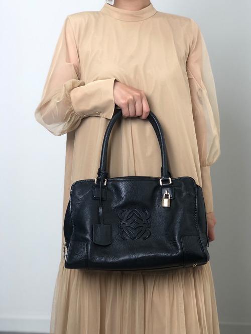 LOEWE ロエベ ハンドバッグ ブラック アナグラム レザー ミニボストン vintage ヴィンテージ オールド rtk3kf