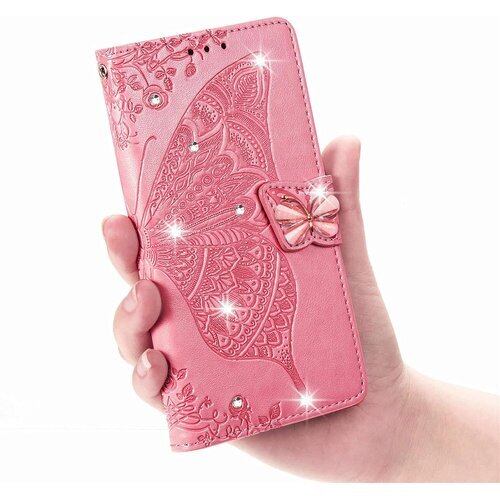 に適用するArrows We2 F-52E ケース 手帳型 ノートブック型携帯保護カバー多機能携帯ホルスター財布携帯ホルダーバンプパターンテクスチャ耐久性摩擦耐性携帯ケース男性と女性に適した多色オプション zバタフライピンク 3457