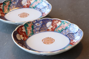 大聖寺伊万里 色絵 捻り壽文 輪花 楕円形 変形皿 通りもの/Daisyo-ji Imari oval shaped plate 大聖寺伊万里 色絵 捻り壽文 輪花 楕円形 変形皿 通りもの/Daisyo-ji Imari oval shaped plate